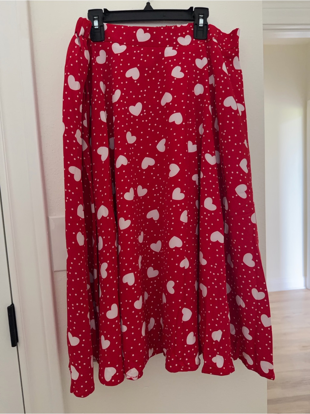 Red Heart Print Circle Skirt - Women's Skater Skirt